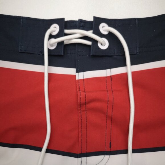 Hollister Men's Size 34 Red White & Navy Mesh Lined Swim Shorts - Picture 8 of 13